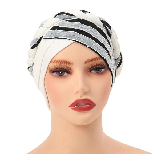 Muslim Turban Cap Lady Braid Scarf Wrap Cover Hair Loss Bonnet Arab Chemo Cap - Foto 14 di 29