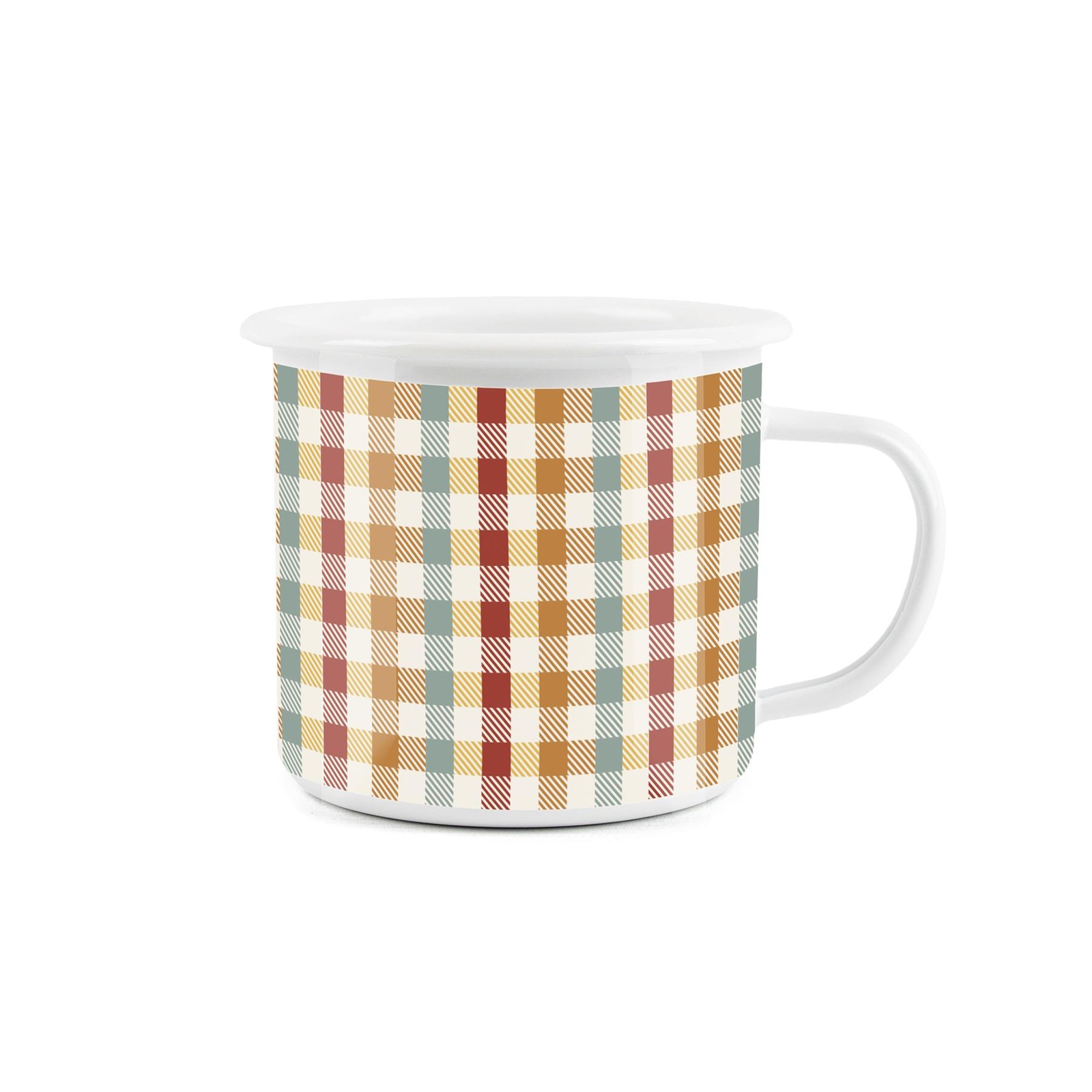 Enamel Camping Mug - Multicolour Gingham Mug - Tea/Coffee Outdoor Gift