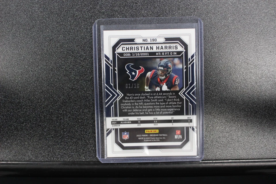 Christian Harris 2022 Panini Obsidian Purple Electric Etch RC SSP /16 - Image 2 of 2