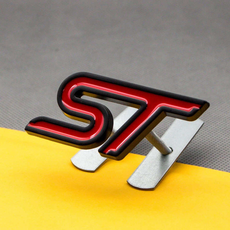 3D Negro y Rojo Recubierto Metal Frontal ST Letra Rejilla Emblema Parrilla Deportiva SUV Insignia Foto 3 de 4