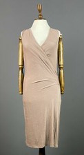 Ladies Ralph Lauren Beige Cotton Sleevles V-Neck Bodycon Dress Size L