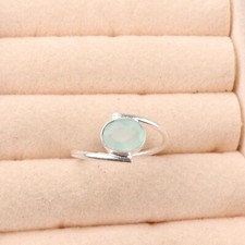 Women Gift Aqua Chalcedony Gemstone 925 Sterling Silver Jewelry Handmade Ring