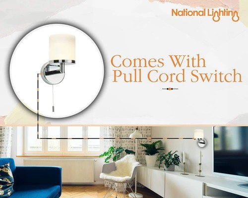LIPCO LED Wall Light G9 Waterproof Indoor Light with Pull Cord Switch - IP44 - Picture 6 of 11