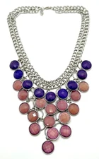 New CHARMING CHARLIE Waterfall Bib Necklace Faceted Purple & Pink NWOT 18"