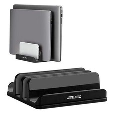 4-in-1 Adjustable Vertical Laptop Stand Aluminum Dual Slot Space-Saving Black