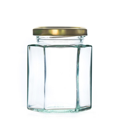 Sechseckige Glasmarmeladengläser mit Deckel, 195 ml, 8oz, Packung 300, Chutney, Honig, Marmelade, *