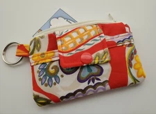 Zipper Fabric Mini Wallet Pouch Key Chain Card holder - Skulls Skulls