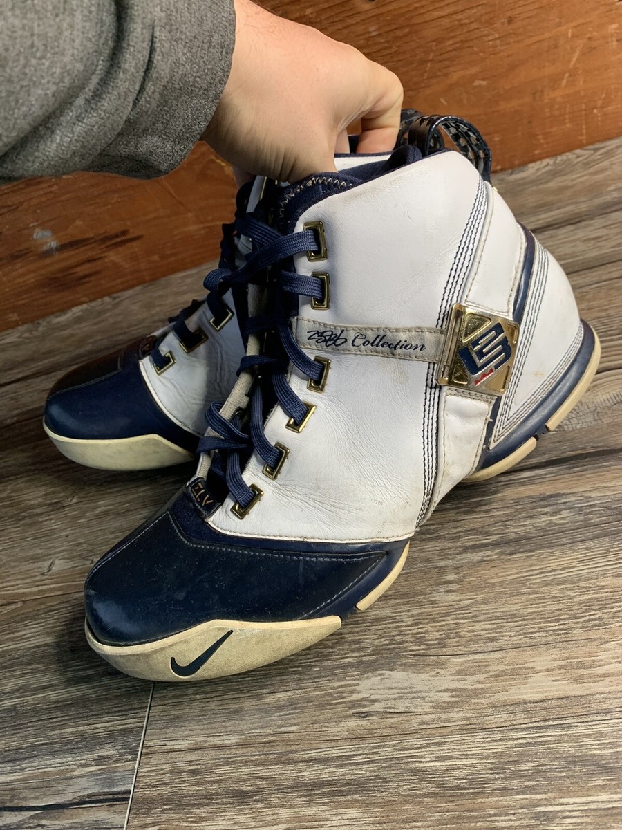 Nike Mens Zoom Lebron 5 317253-141 White Blue Running Shoes Lace