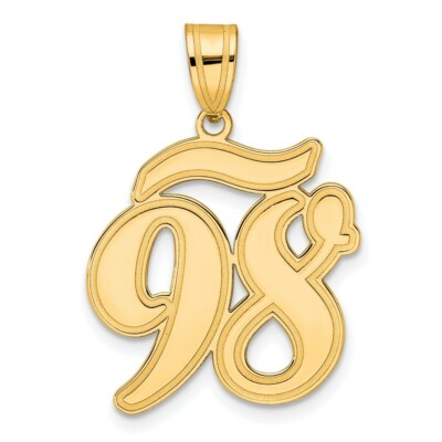 14K Yellow Gold Brushed Border Script Number 98 Pendant