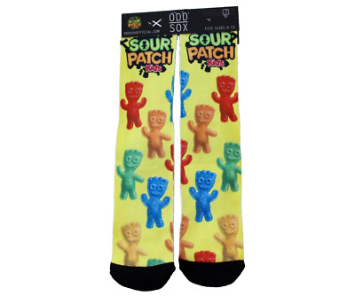 Odd Sox Sour Patch Kids Novelty Yellow Crew Socks Fits Sizes 6-13 NEW