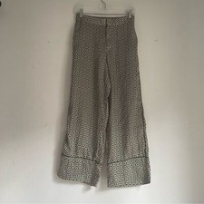 Zara embroidered wide leg pattern pants in green and white seventies