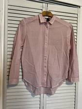 H&M Women’s Size 8 Shirt Top Blouse Long Sleeve Striped Pink Button Down