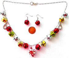 CHRISTMAS JINGLE BELL NECKLACE/ EARRINGS- 17 DROPS-MULTI-HANDCRAFTED-20 "- 878