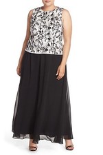 ALEX EVENINGS EMBROIDERED BODICE MOCK TWO-PIECE GOWN W SHAWL DRESS sz 14