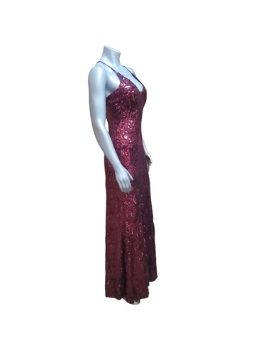 Women's Nightway Sequined Sleeveless V Neck Maxi Dress Merlot Size 8 - Picture 2 of 10