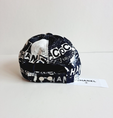 New Chanel 100% Cotton Coco Roses Print Cap Hat Navy Black  display picture 1