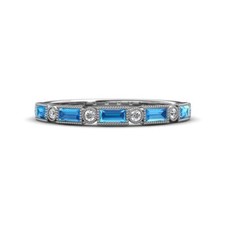 Baguette Blue Topaz  Round Diamond 3/4 ctw Wedding Band 14K Gold JP:250073