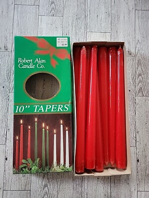 8 Christmas Vintage Box 10'' Red Tapers Candles Robert Alan Candle Company Mcm