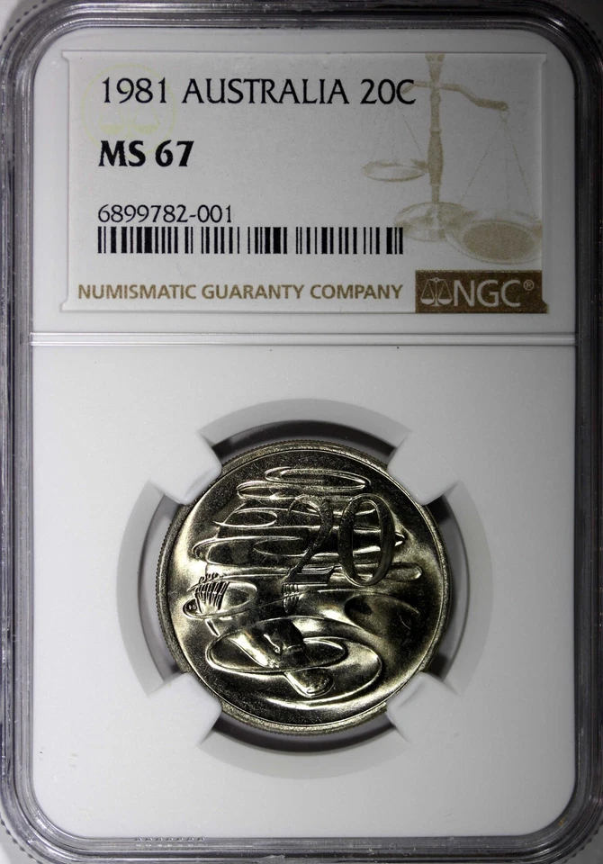 AUSTRALIA Elizabeth II  1981 20 Cents NGC MS67 GEM BU TOP GRADED KM# 66 (001) - Image 2 of 4