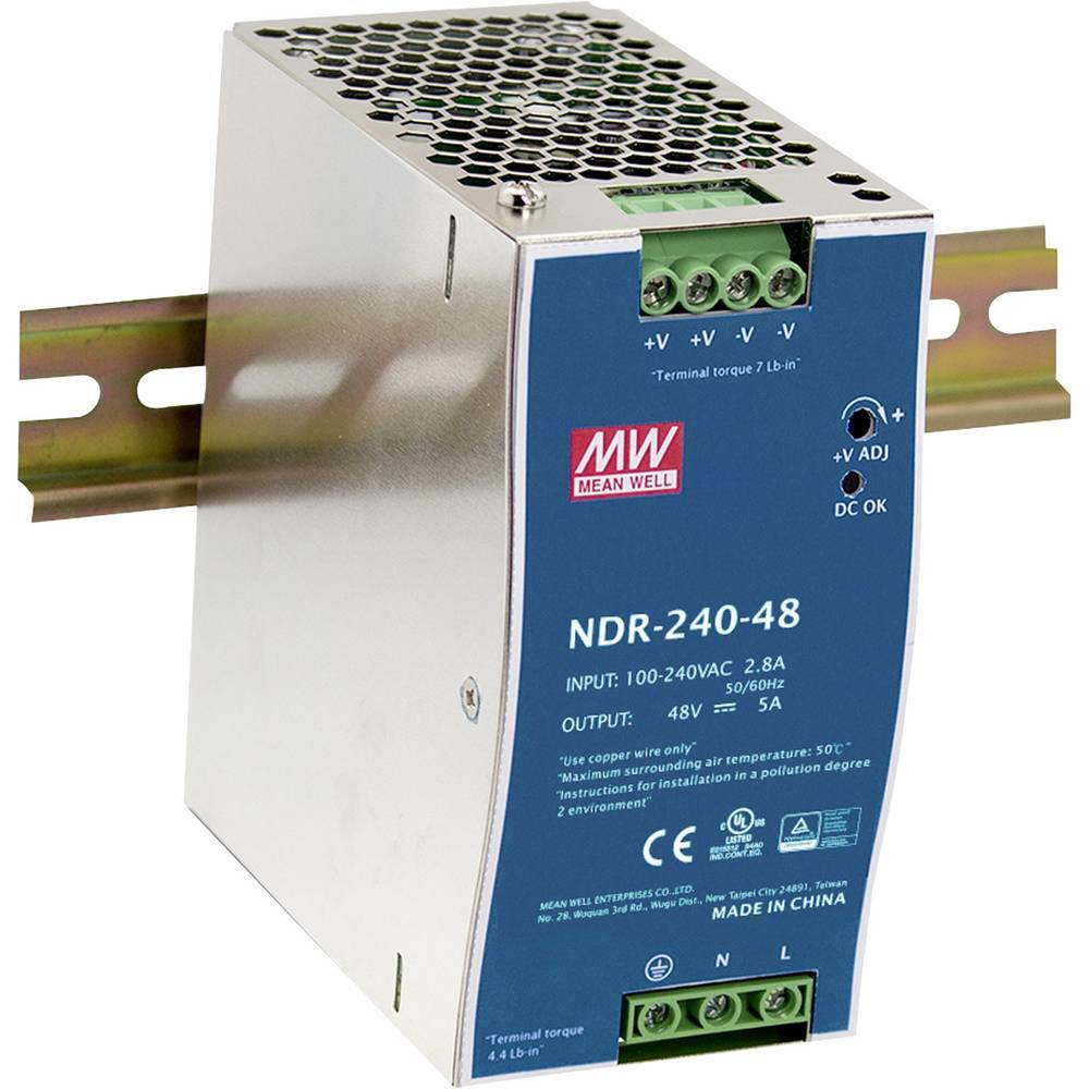 Mean Well NDR-240-48 Alimentatore per guida DIN 240 W Num. uscite:1 x Contenuto