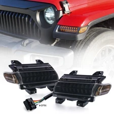 LED Smoke Sequential Fender Lights w/Turn Signal DRL For Jeep Wrangler JL 2018+