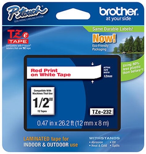 Cinta P-touch Brother 1/2" (12 mm) roja sobre blanca para etiquetadora PT1650, PT-1650 - Imagen 1 de 1