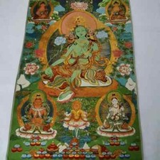 Tibet Tibetan Cloth Silk Green Tara Spirit of Compassion Goddess Thangka