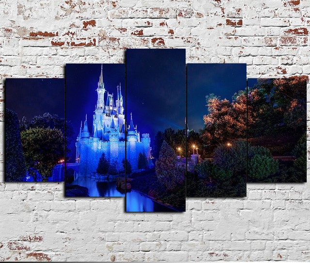 Framed Disney World Cinderella Castle 5 Piece Canvas Print Wall Art