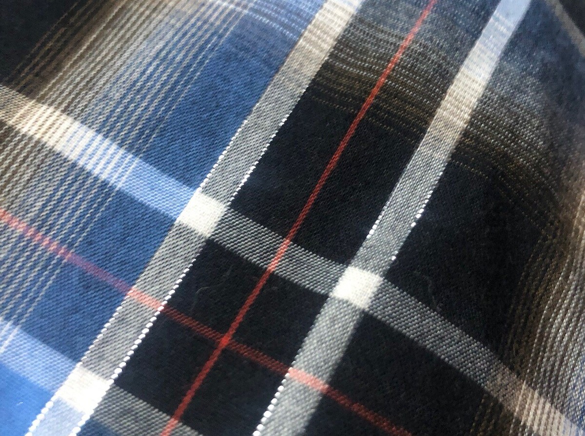 Plains Blue Black Red Silver Tinsel Plaid Pearl Snap Western SHIRT