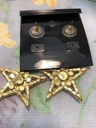 Orecchini a borchie vintage alta moda stella cristallo austriaco made USA nuovi - Foto 3 di 7