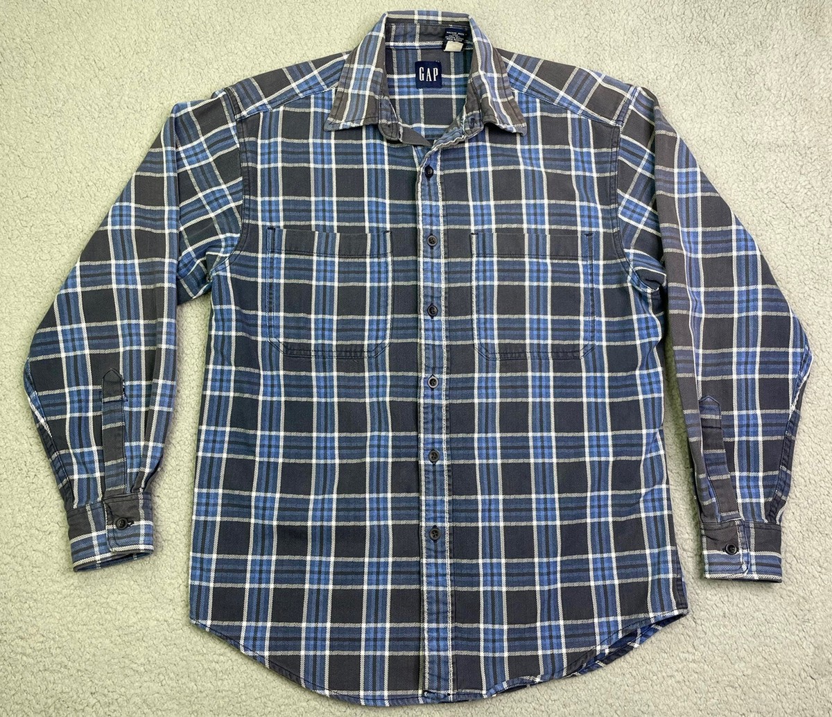 Vintage Gap Cotton Flannel Shirt Mens Sz S Blue Plaid Long Sleeve