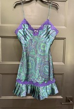 vtg victoria secret medium Gold Label Paisley Lace Trim Slip Dress Nightie