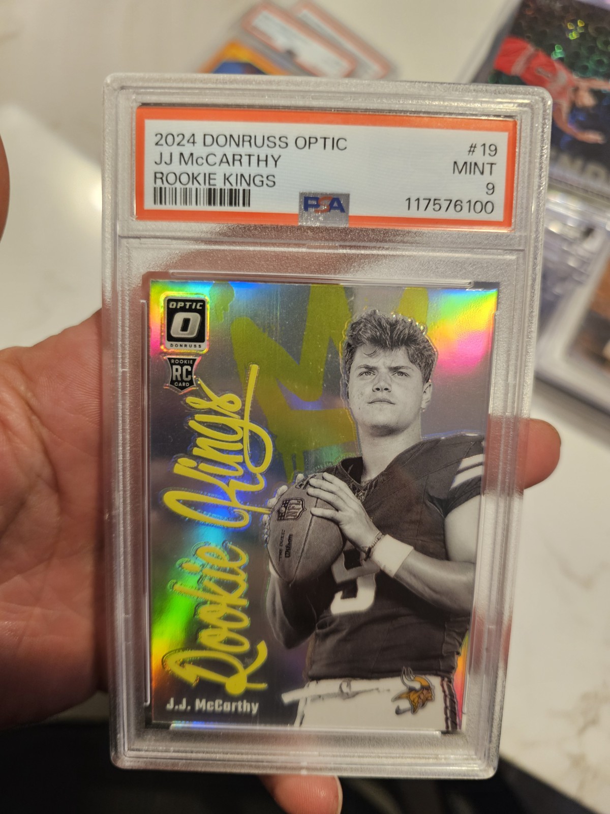 2024 PANINI DONRUSS OPTIC ROOKIE KINGS #19 JJ MCCARTHY ROOKIE CARD PSA 9 SP