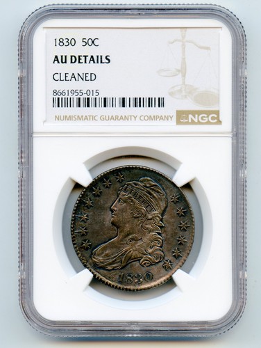 1830 Capped Bust Silver Half Dollar 50c NGC AU Details Cleaned