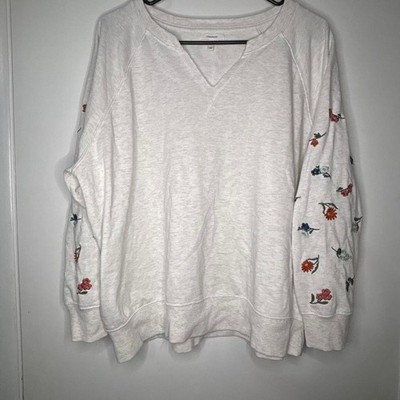 1x Tan floral sweatshirt with embroidered flowers on sleeves
