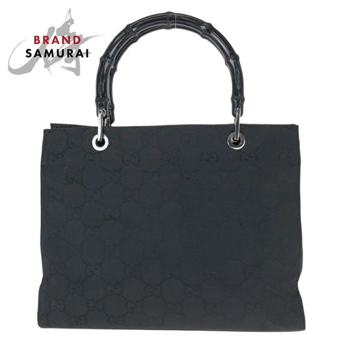 GUCCI Bamboo GG Pattern Black Silver Hardware Nylon 002 1016 Tote Bag Handbag La