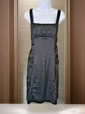 Essentials by ABS Slip Dress 12 Black Satin Sheath Ruched  Waist Back Zip Lined
