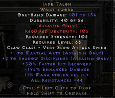 DIABLO 2 RESURRECTED S13 LADDER JADE TALON WRIST SWORD FOR ASSASSIN