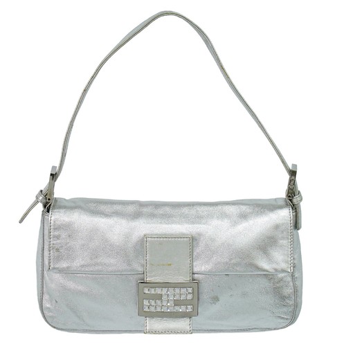FENDI Mamma Baguette 26424 Leather One Shoulder Handbag Silver