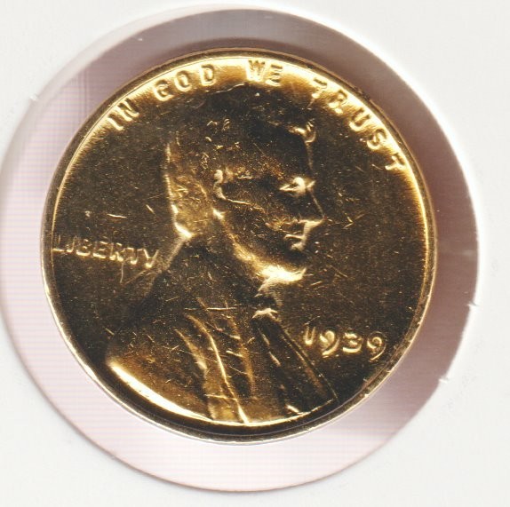 Rare Old Antique 1939 US Lincoln 24k Gold Plated Cent Penny Collection Coin USA