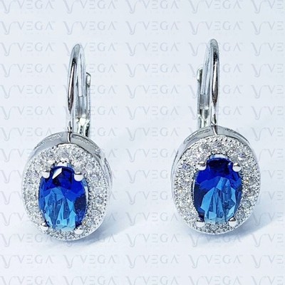 4.00 carat Oval Cut Natural Sapphire & Diamond Earring 14K White Gold solid