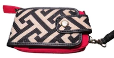 SPARTINA Wristlet Wallet Natural Linen & Leather Tan Black I.D. and Card Holder