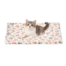 Pet Cushion Coral Fleece Soft Paw Pint Dog Cat Bed Mat 23x18 Inch White