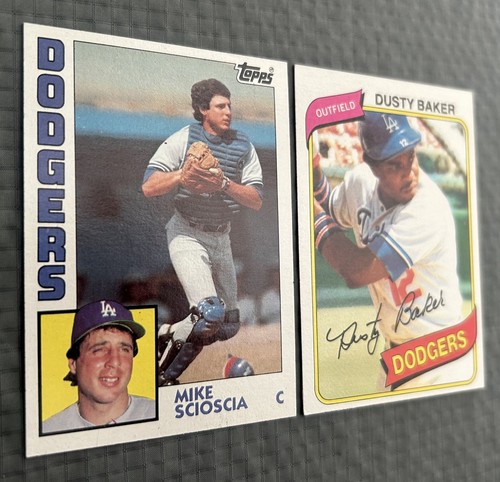 Mike Scioscia Vintage Topps 1984 & Dusty Baker Vintage Topps 1980 LA Dodgers - Foto 4 di 6