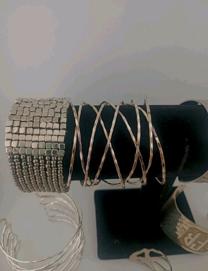 Silver Untested Metal Cuff Bangle Bracelet Collec… - image 3