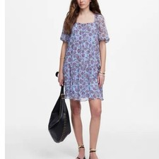NWT Madewell Puff Sleeve Mini Dress in Floral Sz 00 Blue Burgundy Cottage Fall