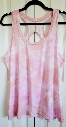 Athleta XL Tank Top Pink Wht Orange Tie Dye Racerback Stretch Athleisure NEW