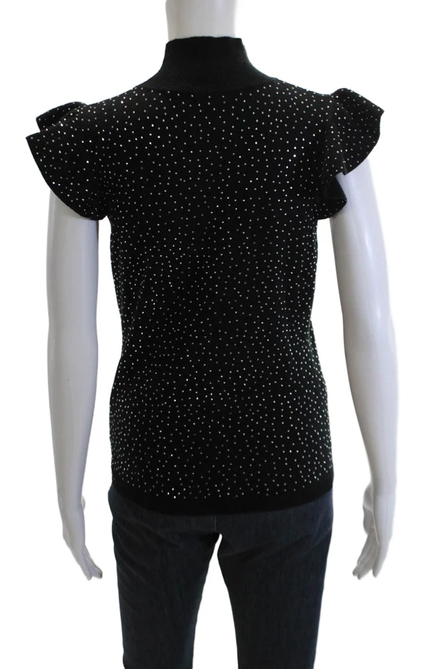 Generation Love Women's Turtleneck Cap Sleeves Rhinestone Blouse Black Size M - Image 3 of 4
