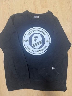 A BATHING APE adidas Collaboration Sweatshirt L Printed Logo Ribbed Cuffs