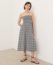 PACT Organic Fit Flare Strapless Dress, Bohemian Dreams Black